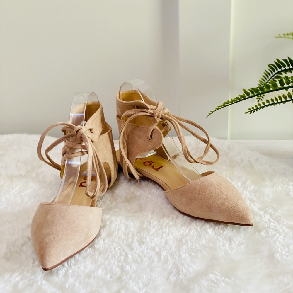 Suede Pointed Toe Lace-up Strappy Slingback Flats - Picture 5 of 7